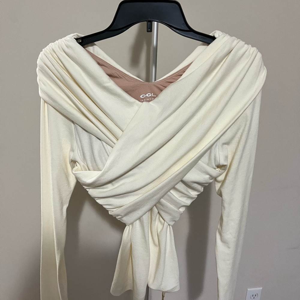 OGL Cream Draped Wrap-Style Blouse